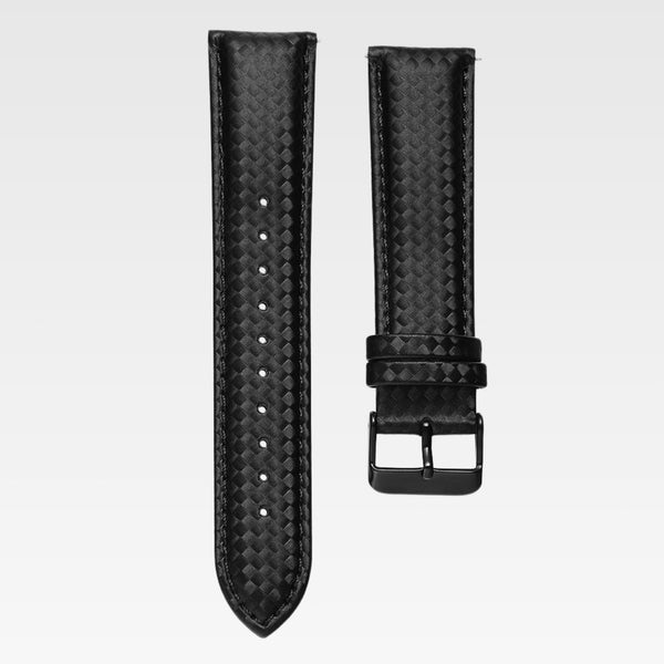 CARBON FIBRE LEATHER STRAP- BLACK