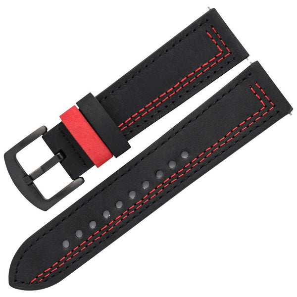 BLACK AND RED LEATHER STRAP